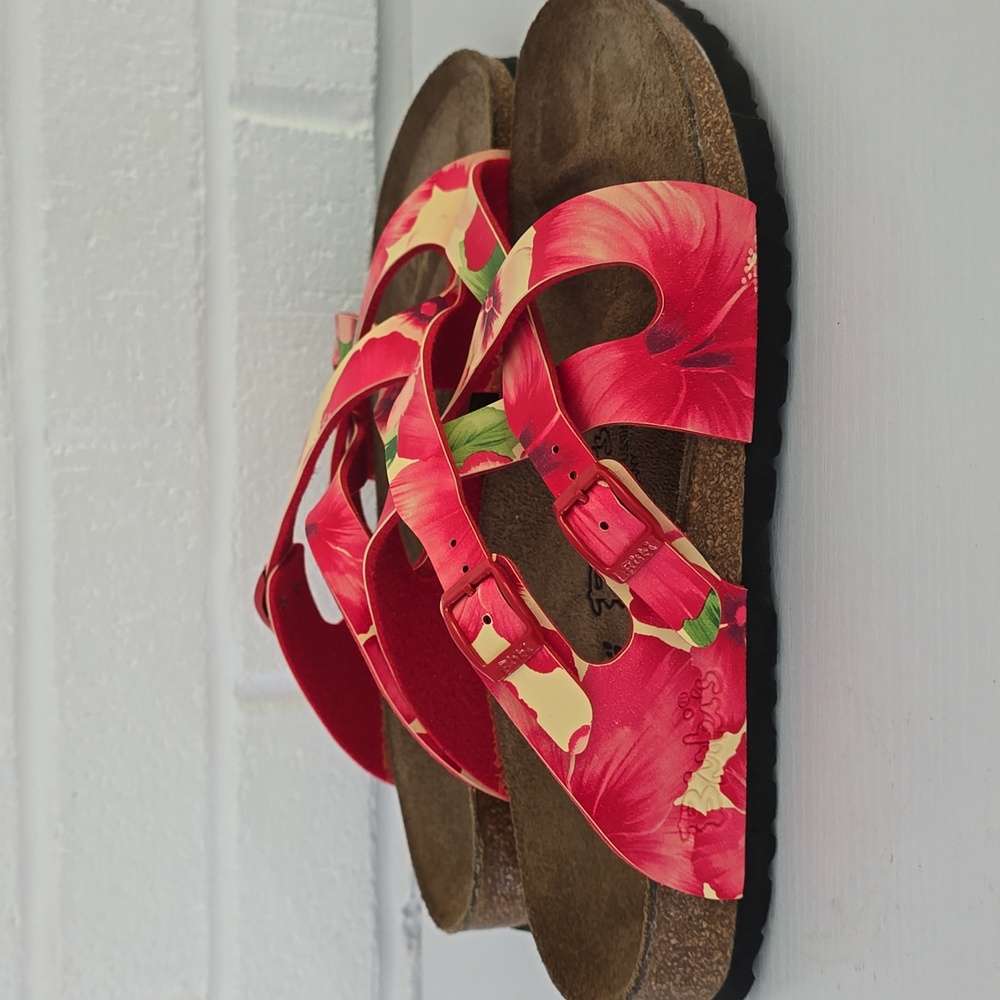 Birkenstock Floral Red Pink Sandals - Picture 2 of 10
